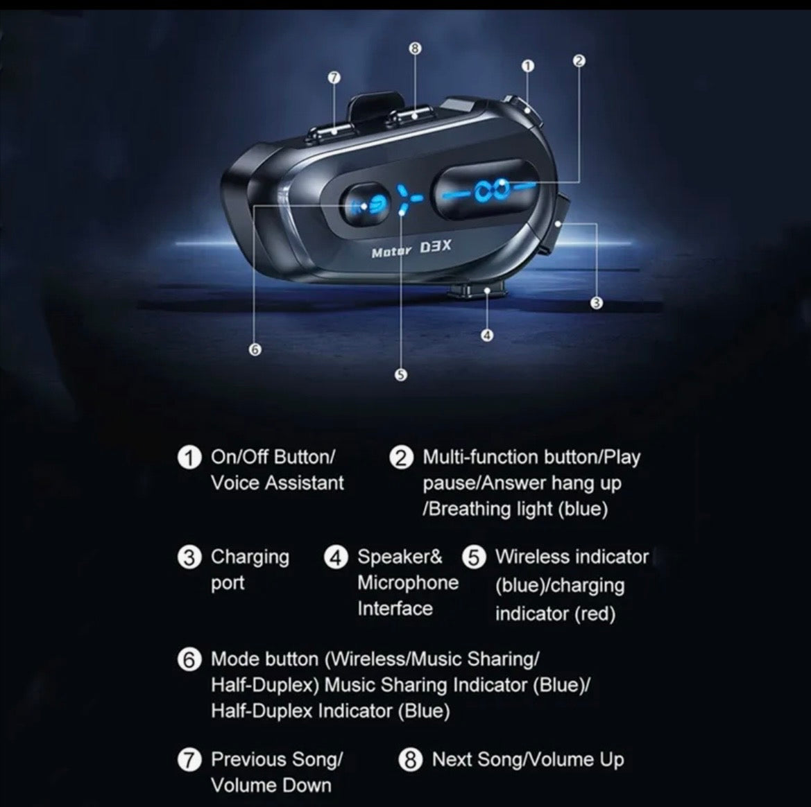 Motorcycle Helmet Headset Motorcycle Intercom with Soft+Hard Mic Helmet Bluetooth Speaker