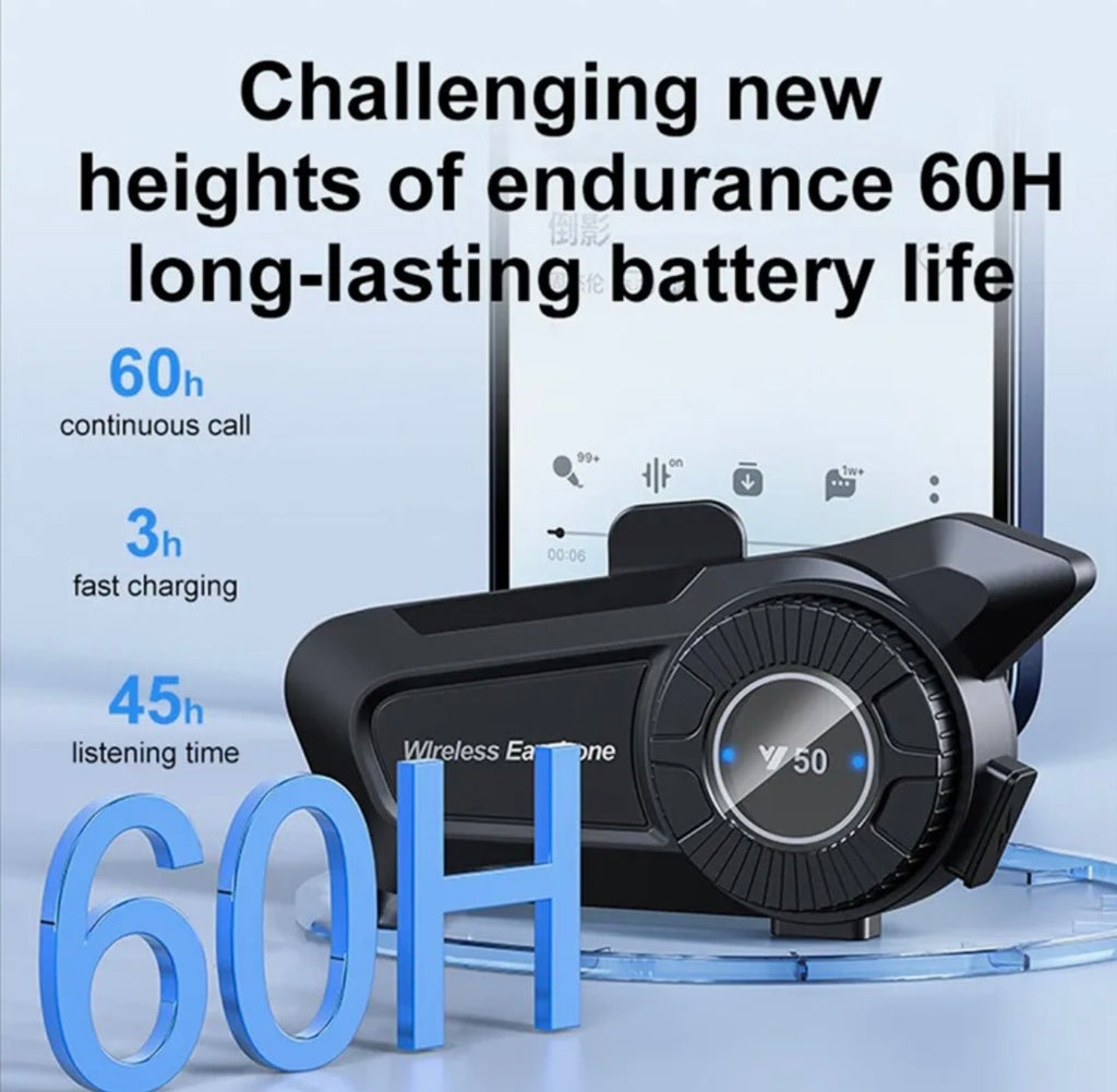 Y50 Roulette Wheel Rotation Motorcycle Helmet Headset Bluetooth 5.3 Wireless Headphones Earphones IP67 Waterproof
