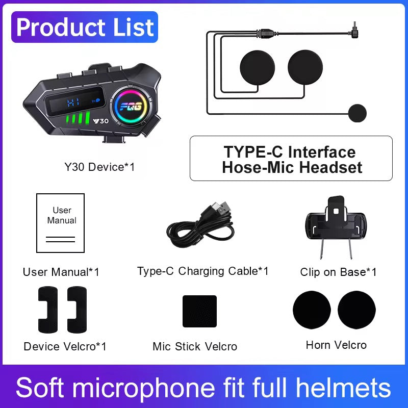 Y30 Motorcycle Helmet Bluetooth Intercom
