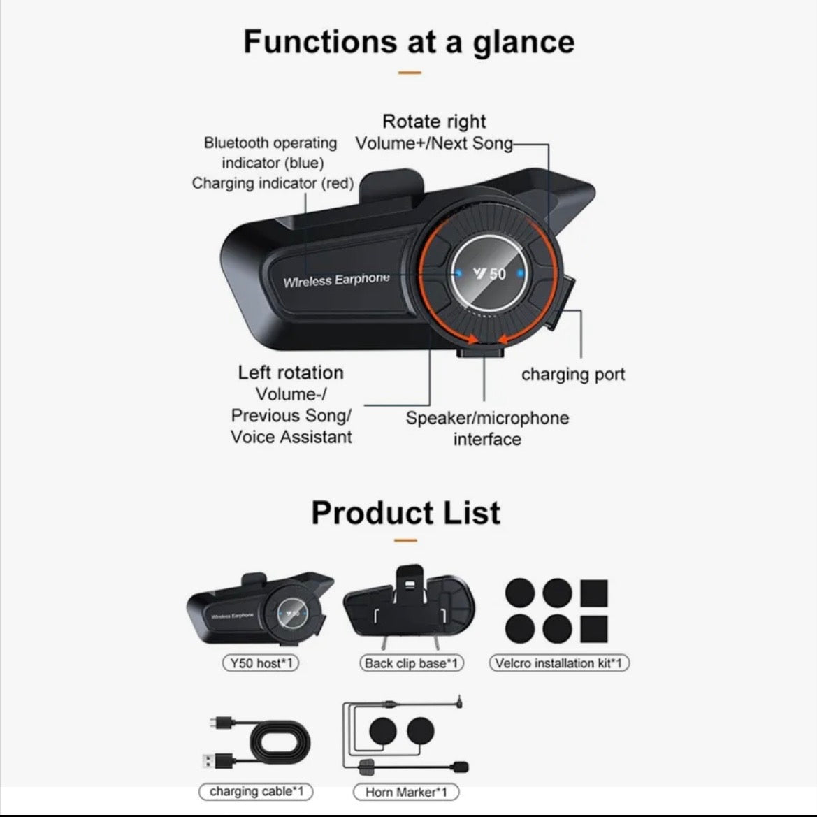 Y50 Roulette Wheel Rotation Motorcycle Helmet Headset Bluetooth 5.3 Wireless Headphones Earphones IP67 Waterproof