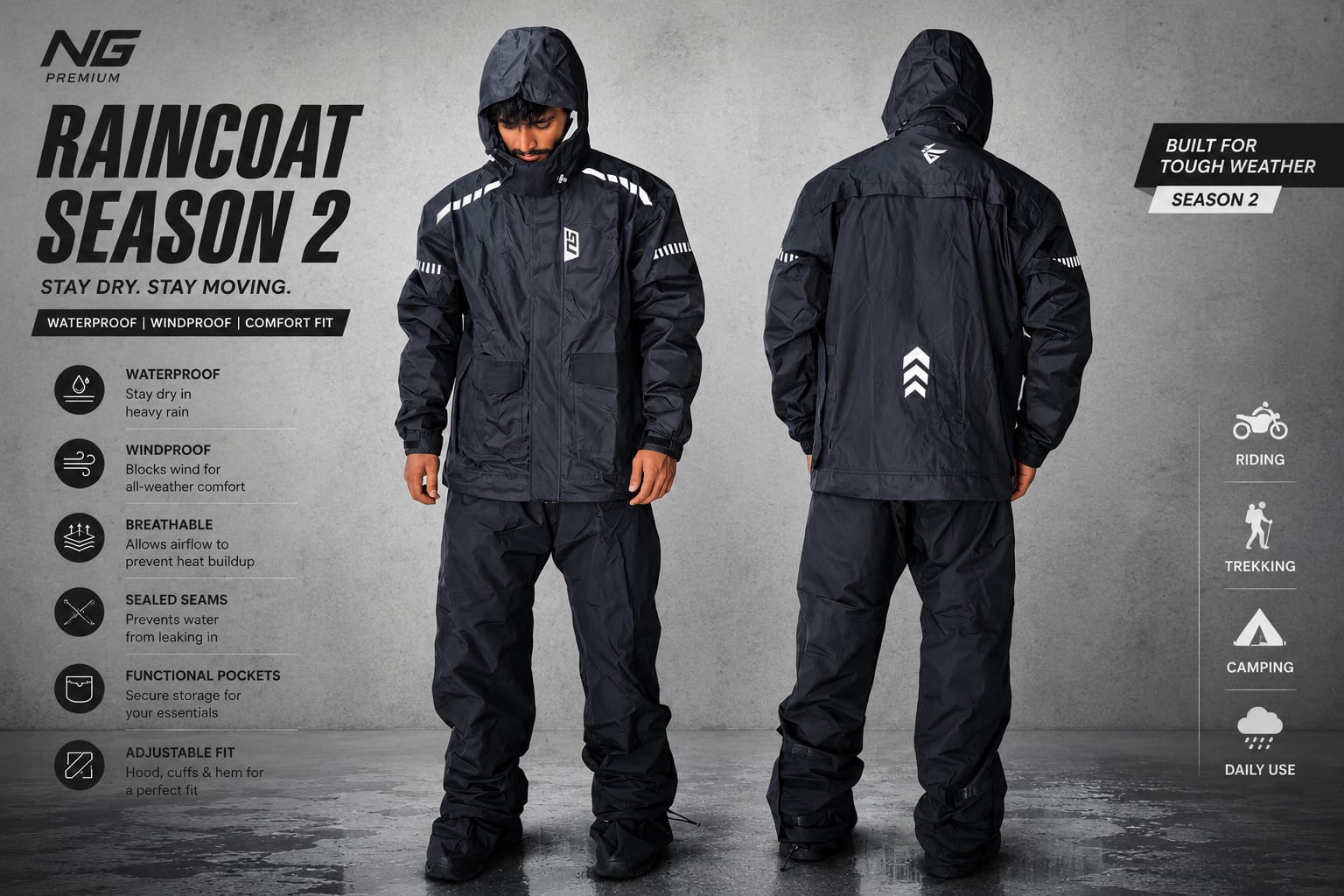 Stay Dry. Ride Smart. NG Premium Raincoat Season 2