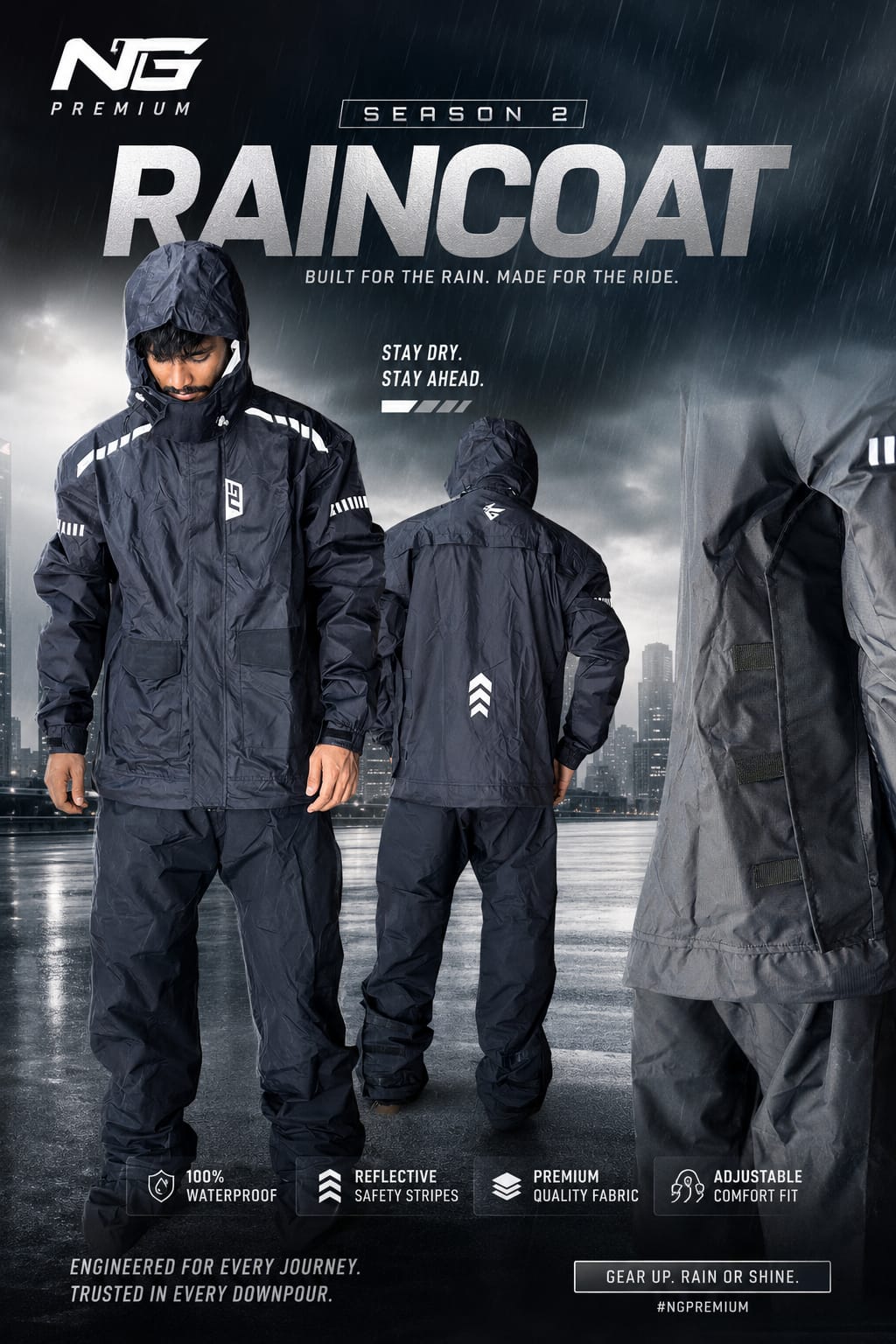 Stay Dry. Ride Smart. NG Premium Raincoat Season 2